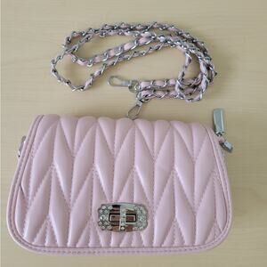 Pastel Pink Quilted Clutch with Silver Chain